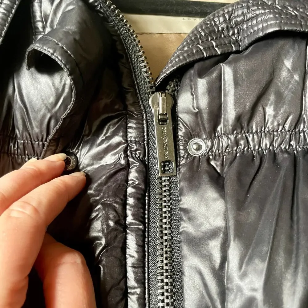 Burberry Black Goose Down Quilted Puffer Jacket sz M Medium Coat Shiny - Picture 6 of 12